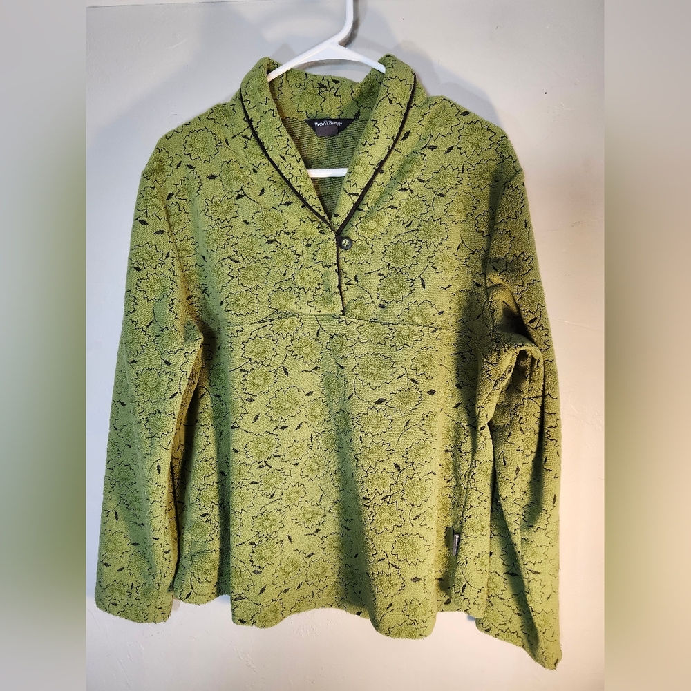Woolrich Green Textured Floral Vtg Pullover Top Sz L